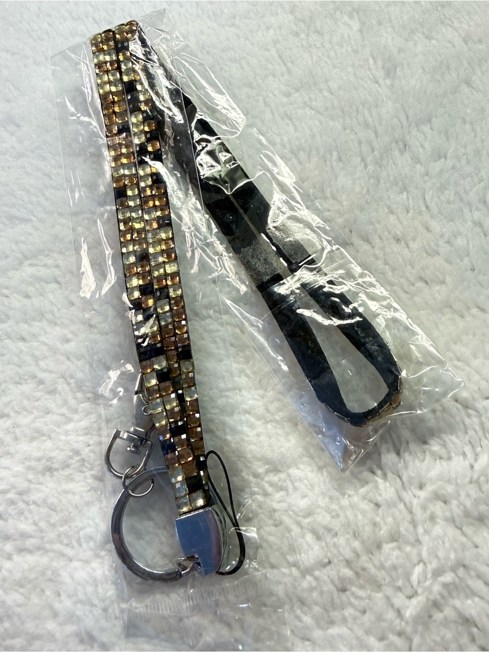 Crystal-Trim Lanyard Strap - Brown/Gold - NWT